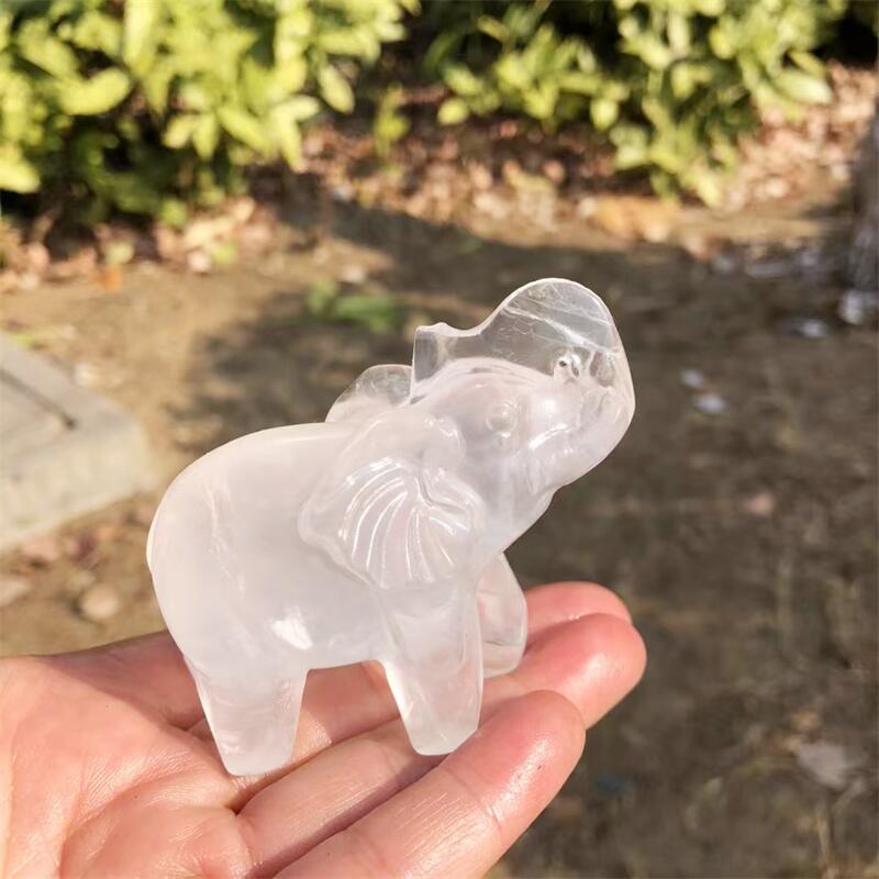 Art Craft Elephant - Figurine d'éléphant sculptée en quartz clair