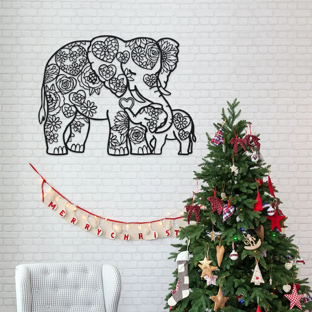 Art Craft Elephant - Éléphant en fer avec cœurs floraux,